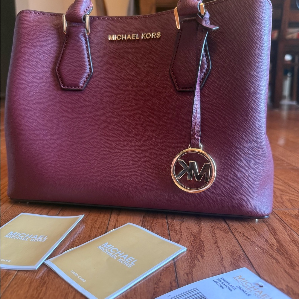 Michael Kors Red Satchel Smooth Leather Gold Accents
